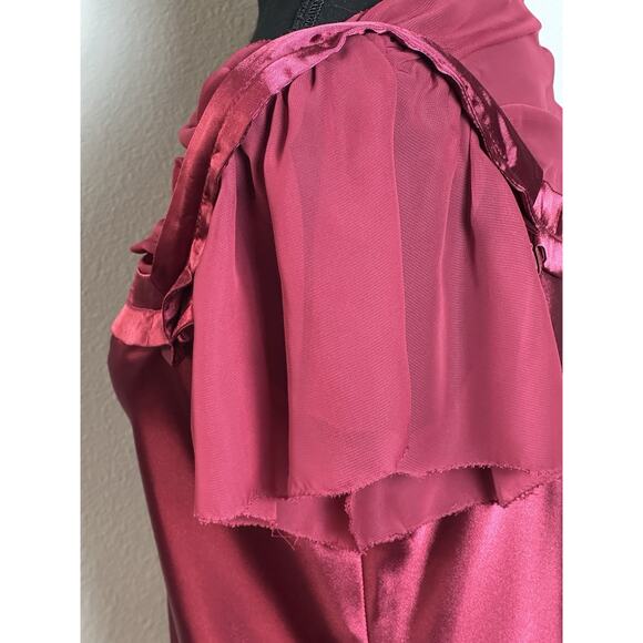 Max Studio Top Blouse Women's S Wine Burgundy Short Sleeve Draped Scoop Neckline - Picture 11 of 16